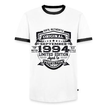 Original September Vintage 1994 Geburtstag Lustig - Männer Kontrast-T-Shirt - Weiß/Schwarz - Vorne - AI Model Female 172 light (172cm) & AI Model Male 178 dark (178cm)