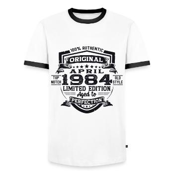39e anniversaire homme April Né 1984 Original - T-shirt contrasté Homme - blanc/noir - Devant - AI Model Female 172 light (172cm) & AI Model Male 178 dark (178cm)