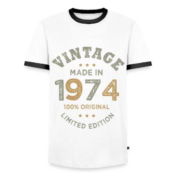 Jahrgang 1974 Jahrgang 1974 Geburtstag - Männer Kontrast-T-Shirt - Weiß/Schwarz - Vorne - AI Model Female 172 light (172cm) & AI Model Male 178 dark (178cm)