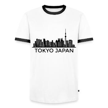 Tokyo City Japan Skyline - T-shirt contrasté Homme - blanc/noir - Devant - AI Model Female 172 light (172cm) & AI Model Male 178 dark (178cm)