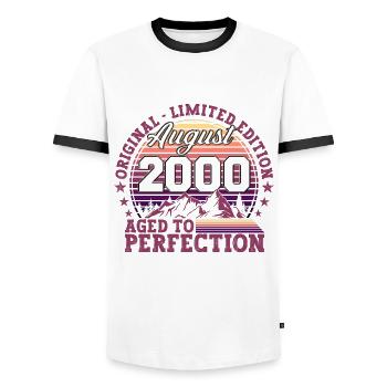 Original August 2000 22nd Birthday Fun Gift - Men's Ringer Shirt - white/black - Front - AI Model Female 172 light (172cm) & AI Model Male 178 dark (178cm)