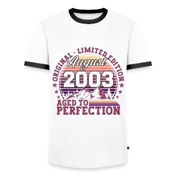 Original August 2003 19th Birthday Fun Gift - Men's Ringer Shirt - white/black - Front - AI Model Female 172 light (172cm) & AI Model Male 178 dark (178cm)
