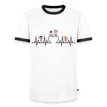 Herzschlag Herz EKG Kinder Liebe Erzieher Beruf - Männer Kontrast-T-Shirt - Weiß/Schwarz - Vorne - AI Model Female 172 light (172cm) & AI Model Male 178 dark (178cm)