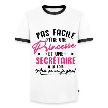 Princesse et Secrétaire - T-shirt contrasté Homme - blanc/noir - Devant - AI Model Female 172 light (172cm) & AI Model Male 178 dark (178cm)