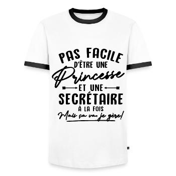 Princesse et Secrétaire - T-shirt contrasté Homme - blanc/noir - Devant - AI Model Female 172 light (172cm) & AI Model Male 178 dark (178cm)
