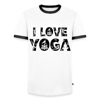 J’aime le yoga Dictons de yoga drôles Yoga - T-shirt contrasté Homme - blanc/noir - Devant - AI Model Female 172 light (172cm) & AI Model Male 178 dark (178cm)