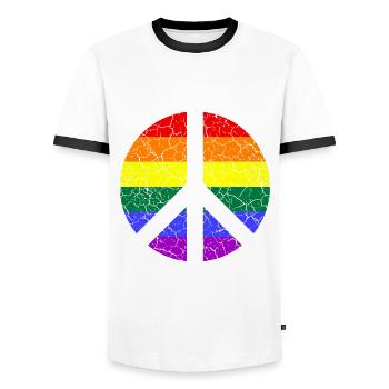 LGBTQ Peace Love lgbtq proud - Männer Kontrast-T-Shirt - Weiß/Schwarz - Vorne - AI Model Female 172 light (172cm) & AI Model Male 178 dark (178cm)