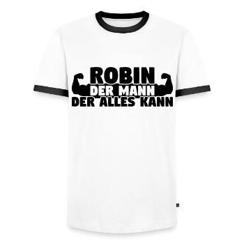 Der Mann Der Alles kann Robin - Männer Kontrast-T-Shirt - Weiß/Schwarz - Vorne - AI Model Female 172 light (172cm) & AI Model Male 178 dark (178cm)