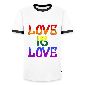 Love is Love, LGBT, Pride - Männer Kontrast-T-Shirt - Weiß/Schwarz - Vorne - AI Model Female 172 light (172cm) & AI Model Male 178 dark (178cm)