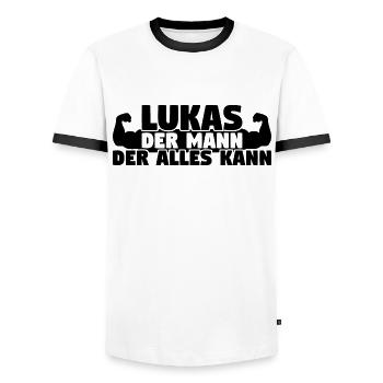 Der Mann Der Alles kann Lukas - Männer Kontrast-T-Shirt - Weiß/Schwarz - Vorne - AI Model Female 172 light (172cm) & AI Model Male 178 dark (178cm)