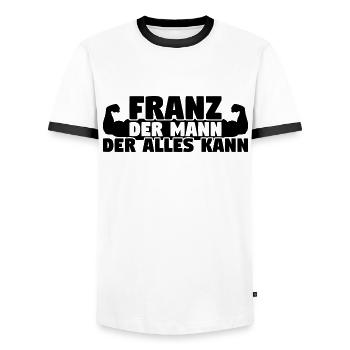 Der Mann Der Alles kann Franz - Männer Kontrast-T-Shirt - Weiß/Schwarz - Vorne - AI Model Female 172 light (172cm) & AI Model Male 178 dark (178cm)