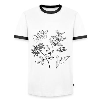 Forêt Vert Herbes sauvages Plantes forestières Plantes sauvages - T-shirt contrasté Homme - blanc/noir - Devant - AI Model Female 172 light (172cm) & AI Model Male 178 dark (178cm)