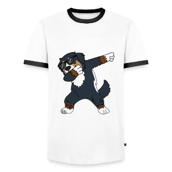 Bernese Berner Sennenhund Dabbing Tanzender Lustig - Männer Kontrast-T-Shirt - Weiß/Schwarz - Vorne - AI Model Female 172 light (172cm) & AI Model Male 178 dark (178cm)