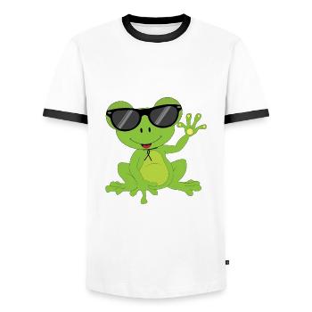Süsser kleiner Frosch Grün Sonnenbrille für Kinder - Männer Kontrast-T-Shirt - Weiß/Schwarz - Vorne - AI Model Female 172 light (172cm) & AI Model Male 178 dark (178cm)