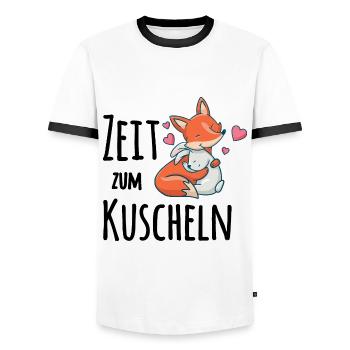 Fuchs und ein Kaninchen die mit einander Kuscheln - Männer Kontrast-T-Shirt - Weiß/Schwarz - Vorne - AI Model Female 172 light (172cm) & AI Model Male 178 dark (178cm)