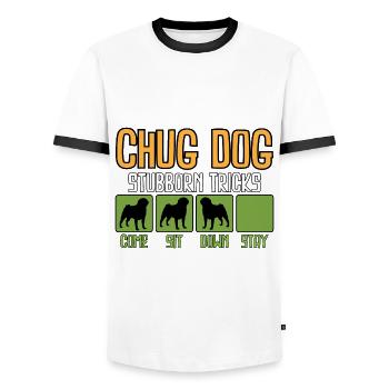 Chug Dog Astuces têtues Drôle de dictons - T-shirt contrasté Homme - blanc/noir - Devant - AI Model Female 172 light (172cm) & AI Model Male 178 dark (178cm)