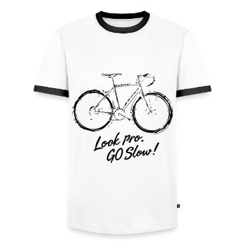 Look Pro Go Slow - Design for the Cyclist - Men's Ringer Shirt - white/black - Front - AI Model Female 172 light (172cm) & AI Model Male 178 dark (178cm)