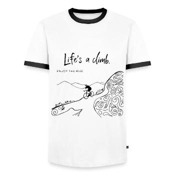 Life’s a climb, enjoy the ride - Men's Ringer Shirt - white/black - Front - AI Model Female 172 light (172cm) & AI Model Male 178 dark (178cm)