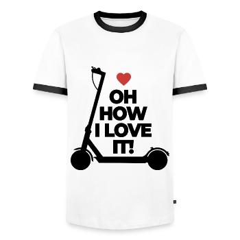 Oh, how I love it! E-Scooter, Electric Scooter - Men's Ringer Shirt - white/black - Front - AI Model Female 172 light (172cm) & AI Model Male 178 dark (178cm)