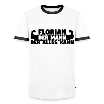 Der Mann Der Alles kann Florian - Männer Kontrast-T-Shirt - Weiß/Schwarz - Vorne - AI Model Female 172 light (172cm) & AI Model Male 178 dark (178cm)