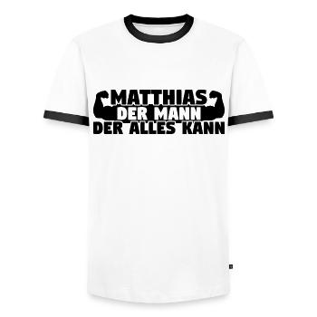 Der Mann Der Alles kann Matthias - Männer Kontrast-T-Shirt - Weiß/Schwarz - Vorne - AI Model Female 172 light (172cm) & AI Model Male 178 dark (178cm)