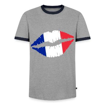 France - T-shirt contrasté Homme - gris/marine  - Devant - AI Model Female 172 light (172cm) & AI Model Male 178 light (178cm)