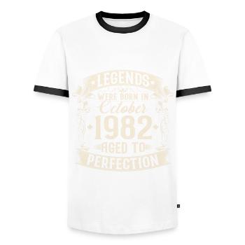 Octobre Né en 1982 Legends Anniversaire - T-shirt contrasté Homme - blanc/noir - Devant - AI Model Female 172 light (172cm) & AI Model Male 178 dark (178cm)