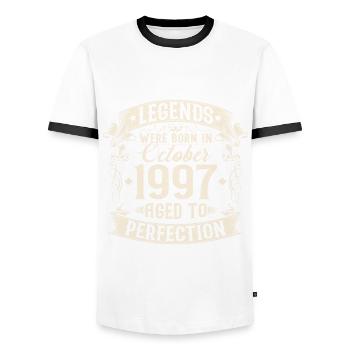 Octobre Né en 1997 Legends Anniversaire - T-shirt contrasté Homme - blanc/noir - Devant - AI Model Female 172 light (172cm) & AI Model Male 178 dark (178cm)