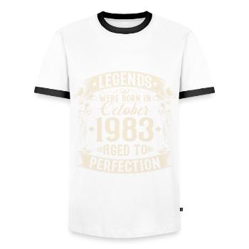 Octobre Né 1983 Légendes Anniversaire - T-shirt contrasté Homme - blanc/noir - Devant - AI Model Female 172 light (172cm) & AI Model Male 178 dark (178cm)
