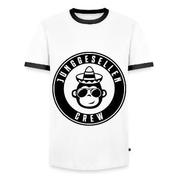 junggesellen crew affe - Männer Kontrast-T-Shirt - Weiß/Schwarz - Vorne - AI Model Female 172 light (172cm) & AI Model Male 178 dark (178cm)