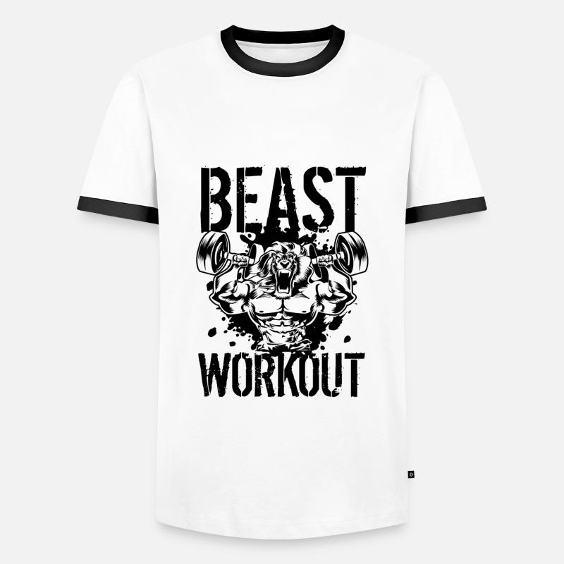 Löwe Gym Beast Workout - Männer Kontrast-T-Shirt - Weiß/Schwarz