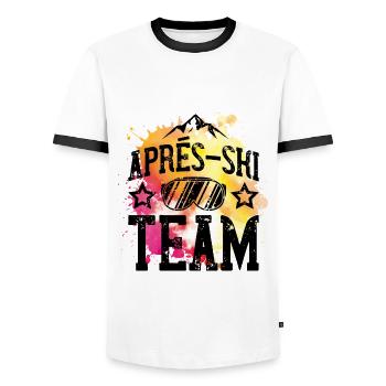 apres ski team ski goggles - Men's Ringer Shirt - white/black - Front - AI Model Female 172 light (172cm) & AI Model Male 178 dark (178cm)