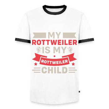 My Rottweiler is my Rottweiler Child - Männer Kontrast-T-Shirt - Weiß/Schwarz - Vorne - AI Model Female 172 light (172cm) & AI Model Male 178 dark (178cm)