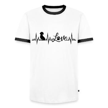 Dachshund Love Heartbeat Dogs Teckel Dachshund - Men's Ringer Shirt - white/black - Front - AI Model Female 172 light (172cm) & AI Model Male 178 dark (178cm)