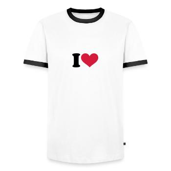 I - HEART - Men's Ringer Shirt - white/black - Front - AI Model Female 172 light (172cm) & AI Model Male 178 dark (178cm)