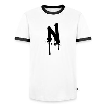 N graffiti drops Farbklex spray - Men's Ringer Shirt - white/black - Front - AI Model Female 172 light (172cm) & AI Model Male 178 dark (178cm)