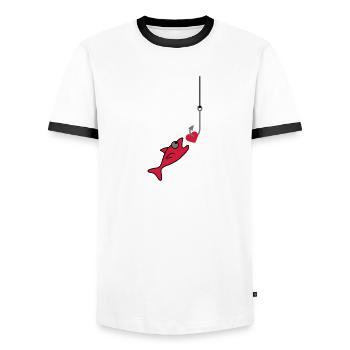 Fishing With Heart - Men's Ringer Shirt - white/black - Front - AI Model Female 172 light (172cm) & AI Model Male 178 dark (178cm)