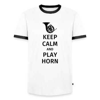 keep calm and play horn - Männer Kontrast-T-Shirt - Weiß/Schwarz - Vorne - AI Model Female 172 light (172cm) & AI Model Male 178 dark (178cm)