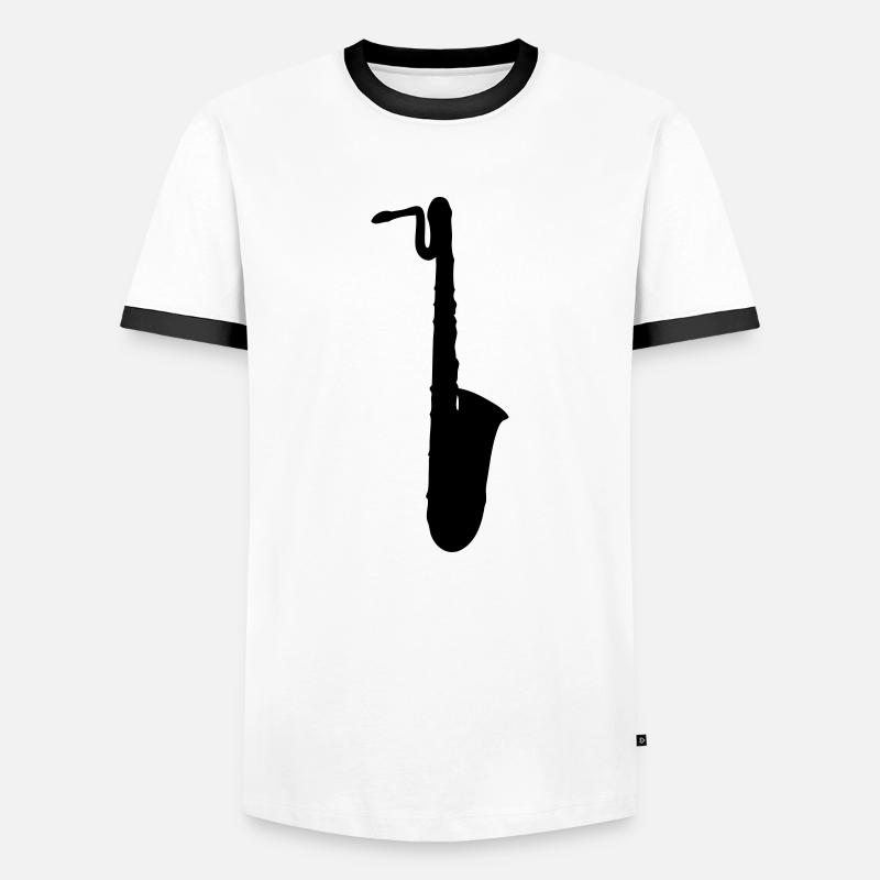 drawing, saxophone baritone sax - Men's Ringer Shirt - white/black