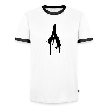 A graffiti drops Farbklex spray - Men's Ringer Shirt - white/black - Front - AI Model Female 172 light (172cm) & AI Model Male 178 dark (178cm)