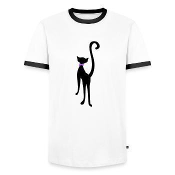 retro cat silhouette by Patjila - Men's Ringer Shirt - white/black - Front - AI Model Female 172 light (172cm) & AI Model Male 178 dark (178cm)