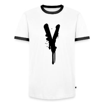 V graffiti drops Farbklex spray - Men's Ringer Shirt - white/black - Front - AI Model Female 172 light (172cm) & AI Model Male 178 dark (178cm)