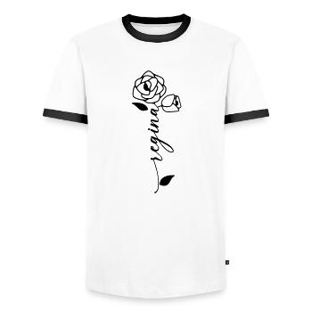Regina Nom Prénom Nom Fleur - T-shirt contrasté Homme - blanc/noir - Devant - AI Model Female 172 light (172cm) & AI Model Male 178 dark (178cm)