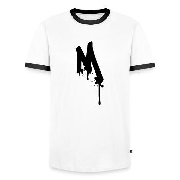M graffiti drops Farbklex spray - Men's Ringer Shirt - white/black - Front - AI Model Female 172 light (172cm) & AI Model Male 178 dark (178cm)