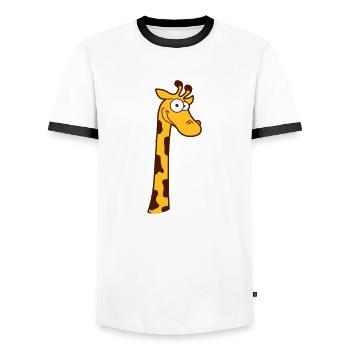 Funny Long Neck Giraffe Africa Cool Animal Comic - Men's Ringer Shirt - white/black - Front - AI Model Female 172 light (172cm) & AI Model Male 178 dark (178cm)