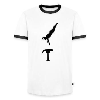 Gymnast, Gymnastics, Vault - gymnaste, gymnastique - T-shirt contrasté Homme - blanc/noir - Devant - AI Model Female 172 light (172cm) & AI Model Male 178 dark (178cm)