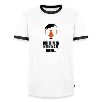 Ich bin ja kein Nazi,Aber - Männer Kontrast-T-Shirt - Weiß/Schwarz - Vorne - AI Model Female 172 light (172cm) & AI Model Male 178 dark (178cm)