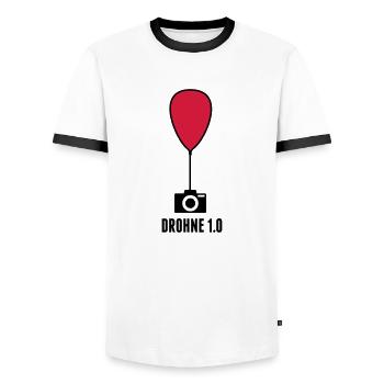 Drohne 1.0 - Ballon + Kamera - Männer Kontrast-T-Shirt - Weiß/Schwarz - Vorne - AI Model Female 172 light (172cm) & AI Model Male 178 dark (178cm)