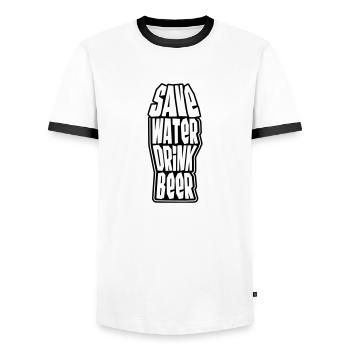 Save Water Drink Beer - Men's Ringer Shirt - white/black - Front - AI Model Female 172 light (172cm) & AI Model Male 178 dark (178cm)