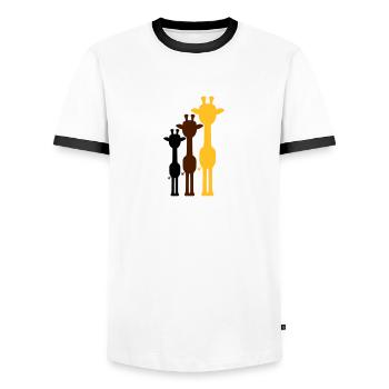 3 Colors Cool Giraffe Outline Shadow Silhouette - Men's Ringer Shirt - white/black - Front - AI Model Female 172 light (172cm) & AI Model Male 178 dark (178cm)